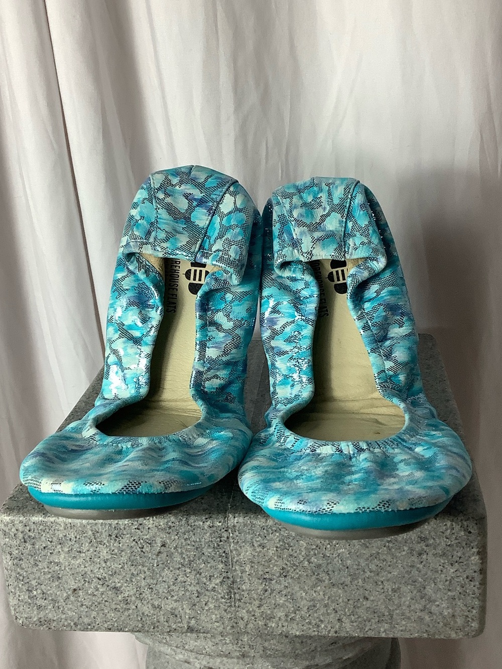 Women’s Turquoise Blue Patterned Foldable Ballet Flats